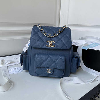 Chanel Small Backpack Caviar Blue 21.5cm