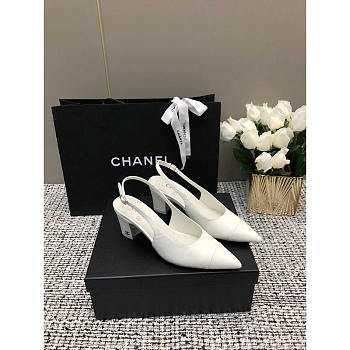 Chanel Slingbacks Patent Calfskin White 6.5cm