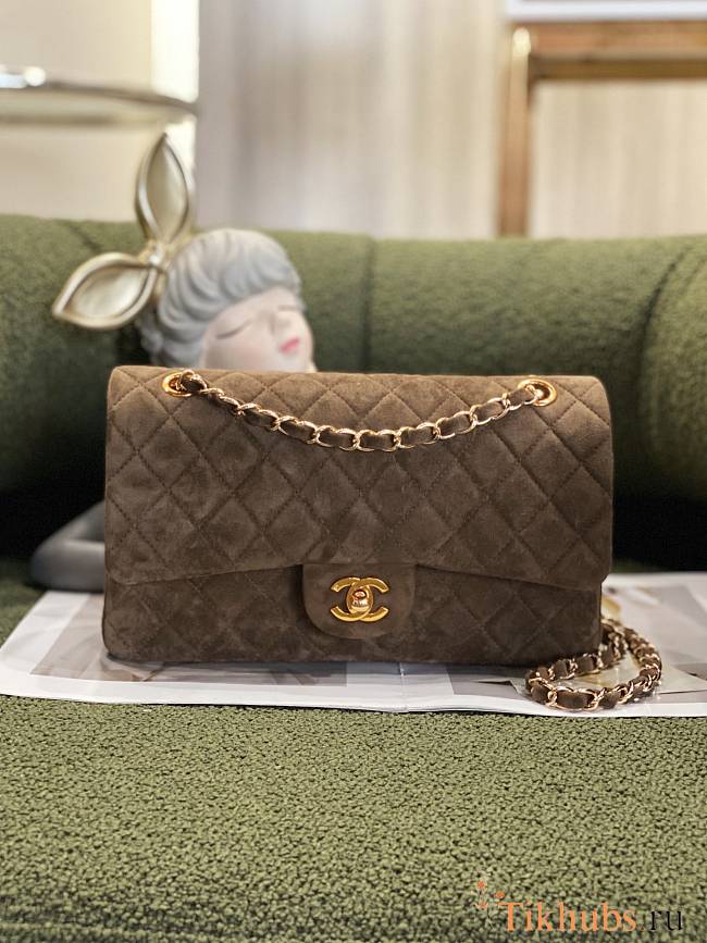 Chanel Medium Flap Bag Suede Gold Metal Brown 25cm - 1