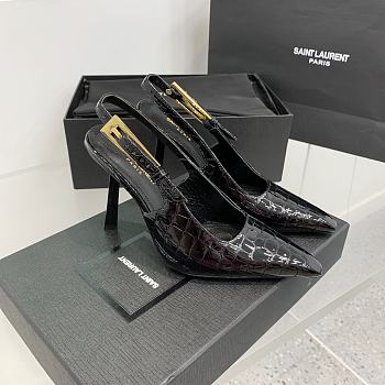 YSL Black Crocodile Leather Slingback Pumps 10cm