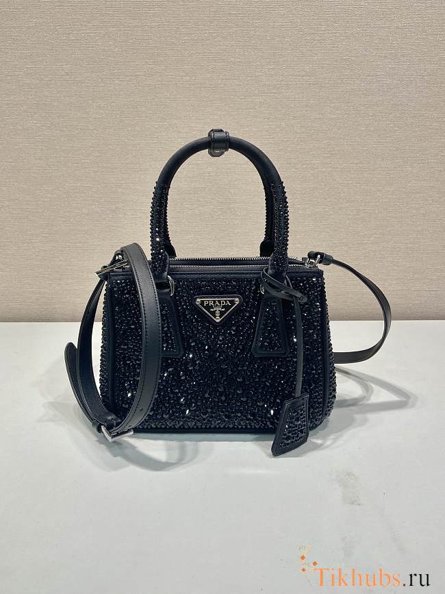 Prada Galleria Satin Mini Bag Crystals Black 20x14.5x9.5cm - 1