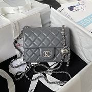Chanel Mini Flap Bag Grey Lambskin Silver Ball 17cm - 1