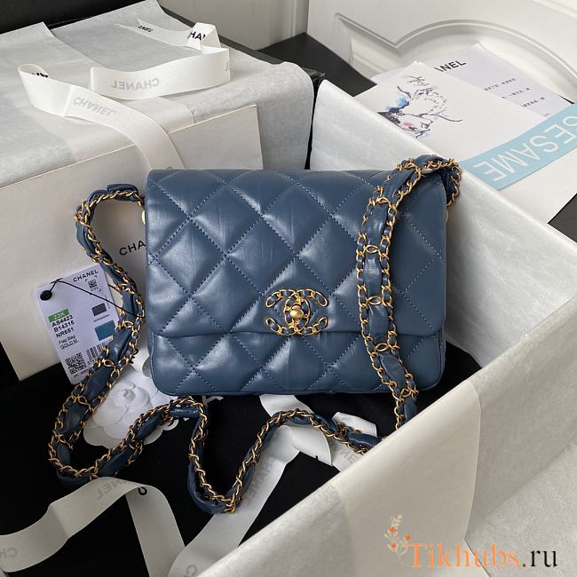 Chanel 23k Flap Bag Blue Gold 13.5x20.5x5cm - 1