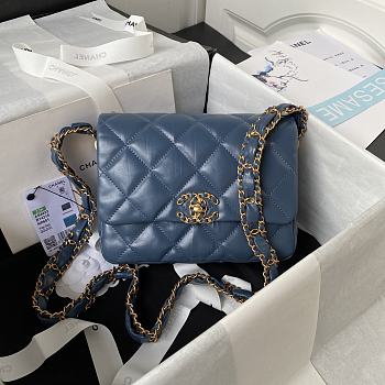 Chanel 23k Flap Bag Blue Gold 13.5x20.5x5cm