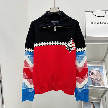 Louis Vuitton LV Tricolor Knit High Neck Pullover Bright Red