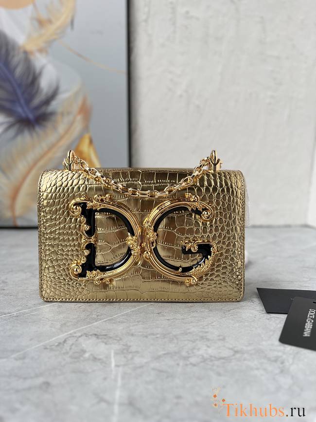 Dolce & Gabbana DG Girls Crossbody Gold Crocodle Bag 21x4x15cm - 1