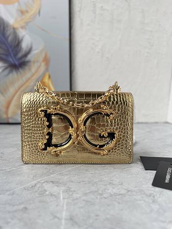 Dolce & Gabbana DG Girls Crossbody Gold Crocodle Bag 21x4x15cm