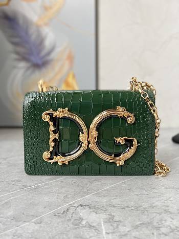 Dolce & Gabbana DG Girls Crossbody Green Crocodle Bag 21x4x15cm