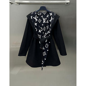 Louis Vuitton LV Reversible Zipper Sleeve Hooded Wrap Coat Black