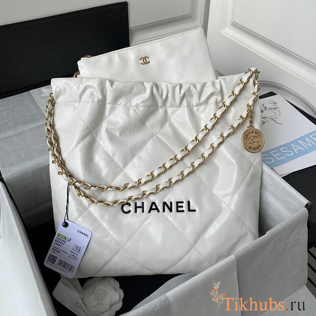 Chanel 22 Handbag White Gold Black 35x37x7cm - 1