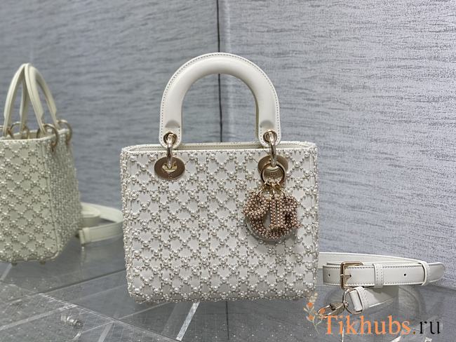 Dior Small Lady Bag White Cannage Resin Pearls 20 x 17 x 8 cm - 1