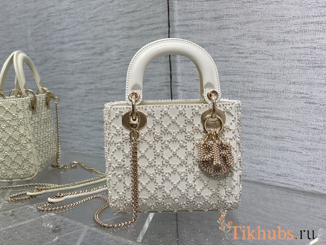 Dior Mini Lady Bag White Cannage Resin Pearls 17cm - 1