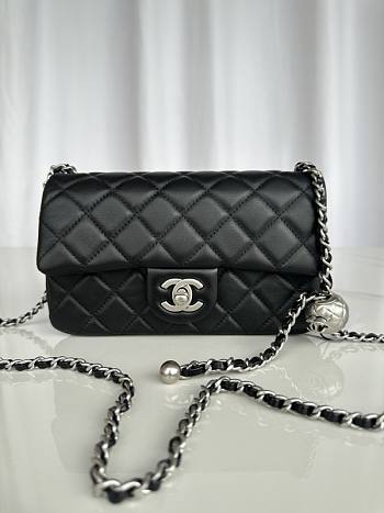 Chanel Flap Bag Black Lambskin Silver Ball 20cm