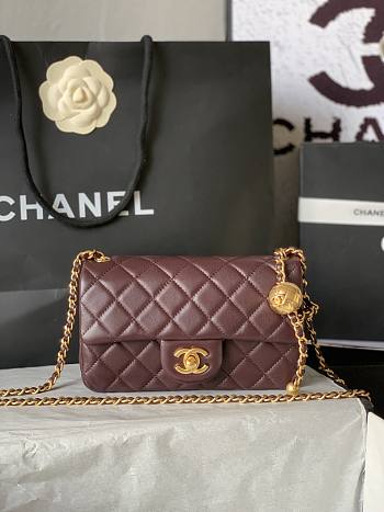 Chanel Flap Bag Red Wine Lambskin Bell 13x20x7cm