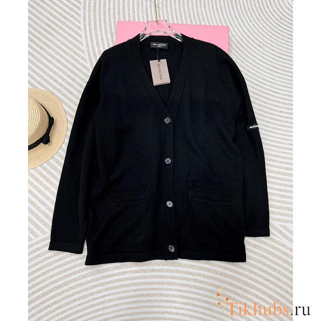 Balenciaga V-Neck Knitted Cardigan Black - 1