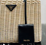 Prada Wicker Logo Plaque Tote Bag Black 25.5x17.5x11cm - 4