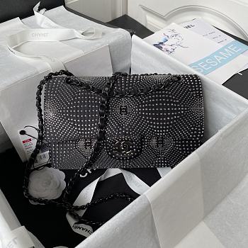 Chanel Flap Classic Handbag Velvet Crystal Pearl Black 25cm
