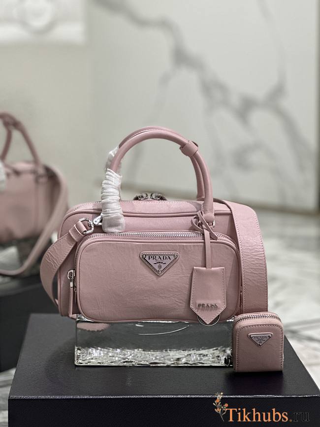 Prada Multi-pocket Leather Tote Bag Pink 24.5x14x8cm - 1