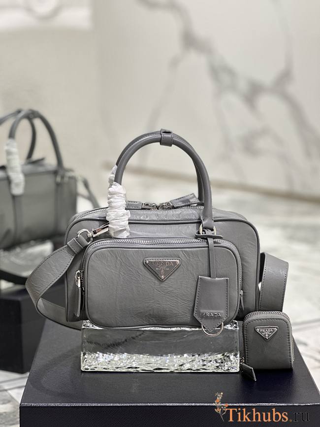 Prada Multi-pocket Leather Tote Bag Grey 24.5x14x8cm - 1