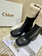 Chloe Betty Shearling Trimmed Rubber Ankle Black Boots  - 2