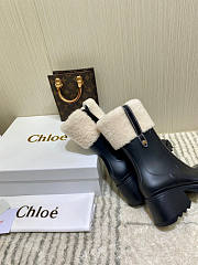 Chloe Betty Shearling Trimmed Rubber Ankle Black Boots  - 3
