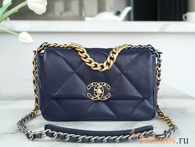 Chanel 19 Flap Bag Navy Blue Gold 26cm - 1