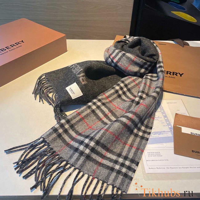 Burberry Reversible Check Cashmere Scarf Grey 168x30cm - 1