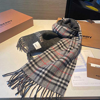 Burberry Reversible Check Cashmere Scarf Grey 168x30cm