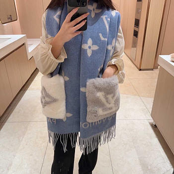 Louis Vuitton LV Cotton Scarf Blue 190x46cm