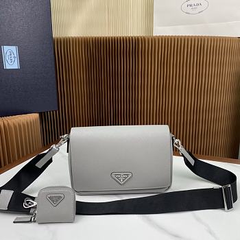 Prada Grey Saffiano Leather Shoulder Bag 22x14.5x5cm