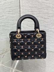 Dior Small Lady Bag Black Gold-Finish Butterfly Studs 20cm - 4