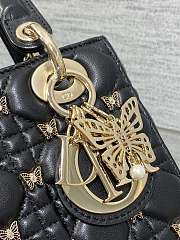 Dior Small Lady Bag Black Gold-Finish Butterfly Studs 20cm - 3