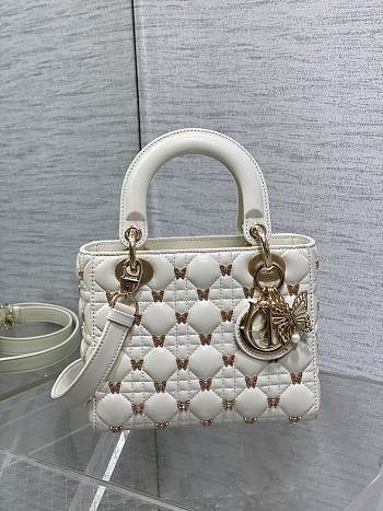 Dior Small Lady Bag White Gold-Finish Butterfly Studs 20cm