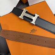 Hermes Black Brown Belt Silver 3.8cm - 2