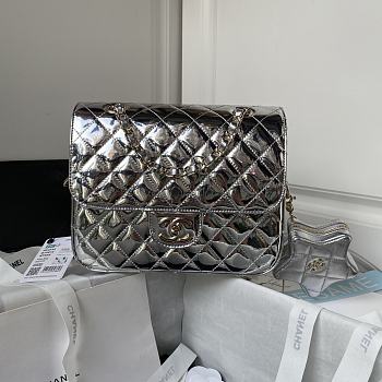 Chanel Backpack Star Coin Purse Metallic Calfskin Silver 22.5 × 22.5 × 6 cm