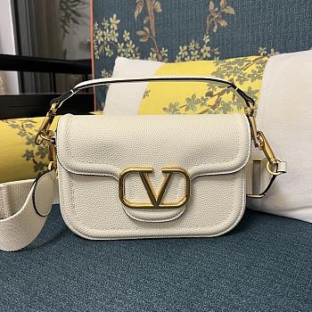 Valentino Garavani Alltime Grainy Calfskin Shoulder Bag White 23.5 x 18 x 8 cm