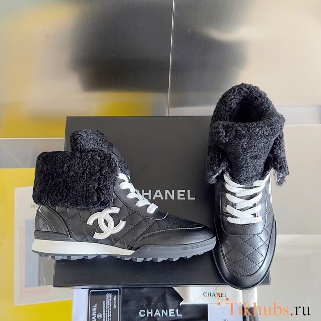 Chanel Black Shearling Sneaker - 1
