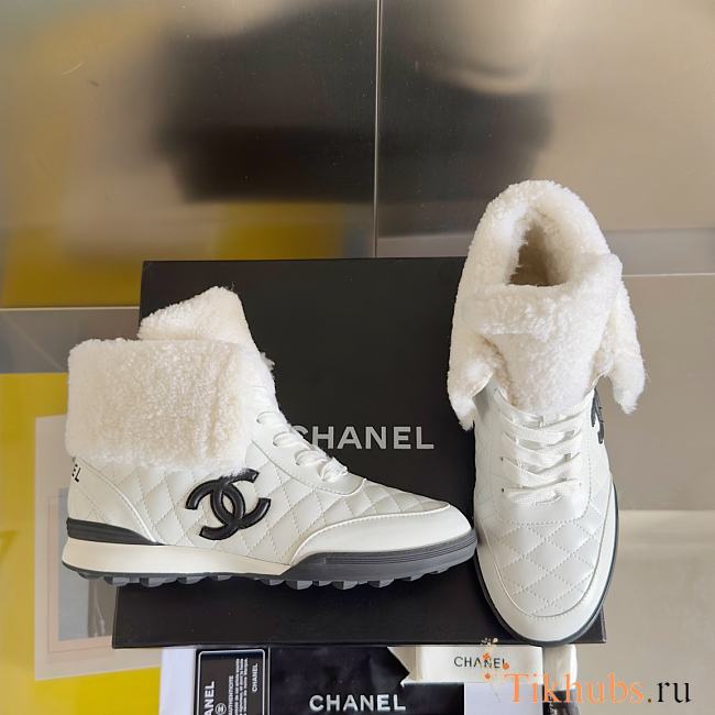 Chanel White Shearling Sneaker - 1