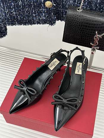 Valentino Rockstud Bow Slingback Pump Patent Black Heel 6cm