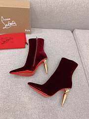 Christian Louboutin Burgundy Velvet Ankle Boots 10cm - 3