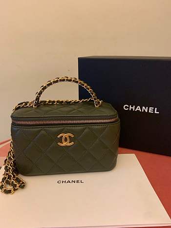 Chanel Vanity Case With Top Handle Green Gold 17x8x9cm