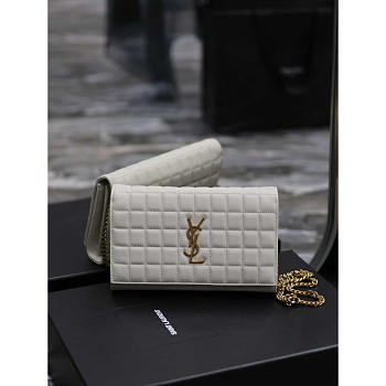 YSL Lambskin Cassande Chain Wallet White 23x14x3cm