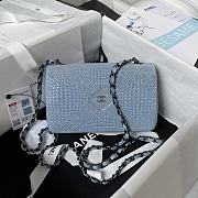 Chanel Small Flap Classic Handbag Velvet Crystal Pearl Blue 20cm - 4