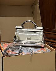 Dolce & Gabbana Small Sicily Laminated Top Handle Bag Silver 19x13x6cm - 1