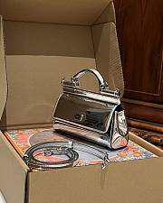 Dolce & Gabbana Small Sicily Laminated Top Handle Bag Silver 19x13x6cm - 6