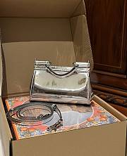 Dolce & Gabbana Small Sicily Laminated Top Handle Bag Silver 19x13x6cm - 5