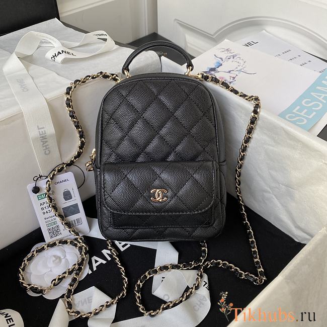 Chanel Backpack Mini Black Caviar Gold 18x13x9cm - 1