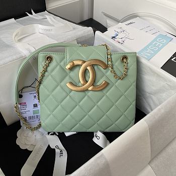 Chanel Handbag Green Lambskin Gold 20x17.5x5cm