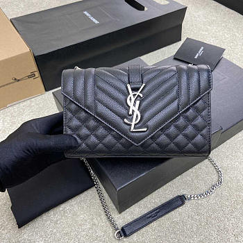 YSL Small Envelope Bag Black Silver 21 × 13 × 6 cm