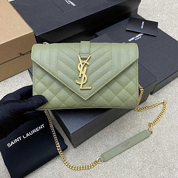 YSL Small Envelope Bag Green Gold 21 × 13 × 6 cm